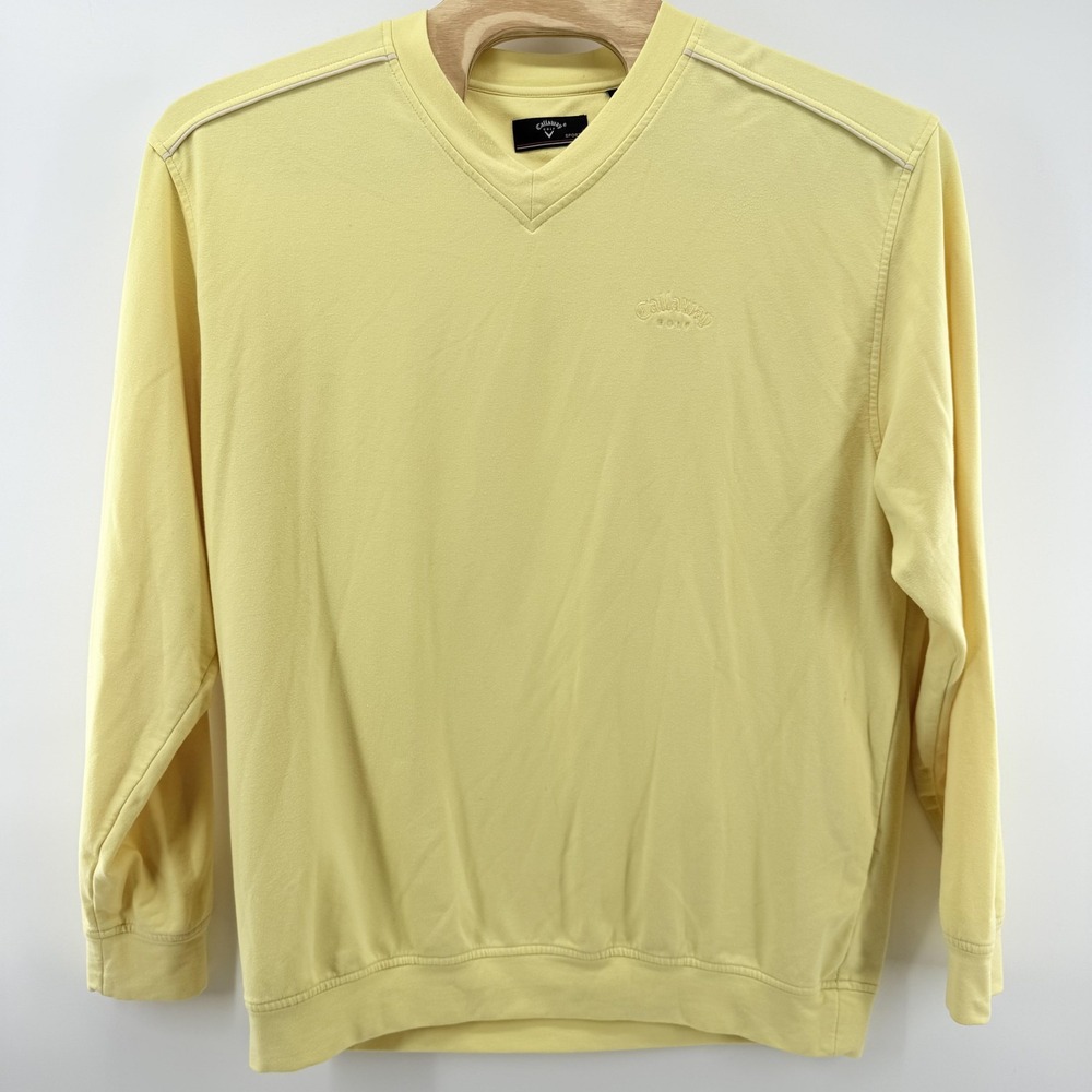 Callaway Golf Sweatshirt Mens 2XL Yellow Pullover Sport Embroidered Logo V Neck‎